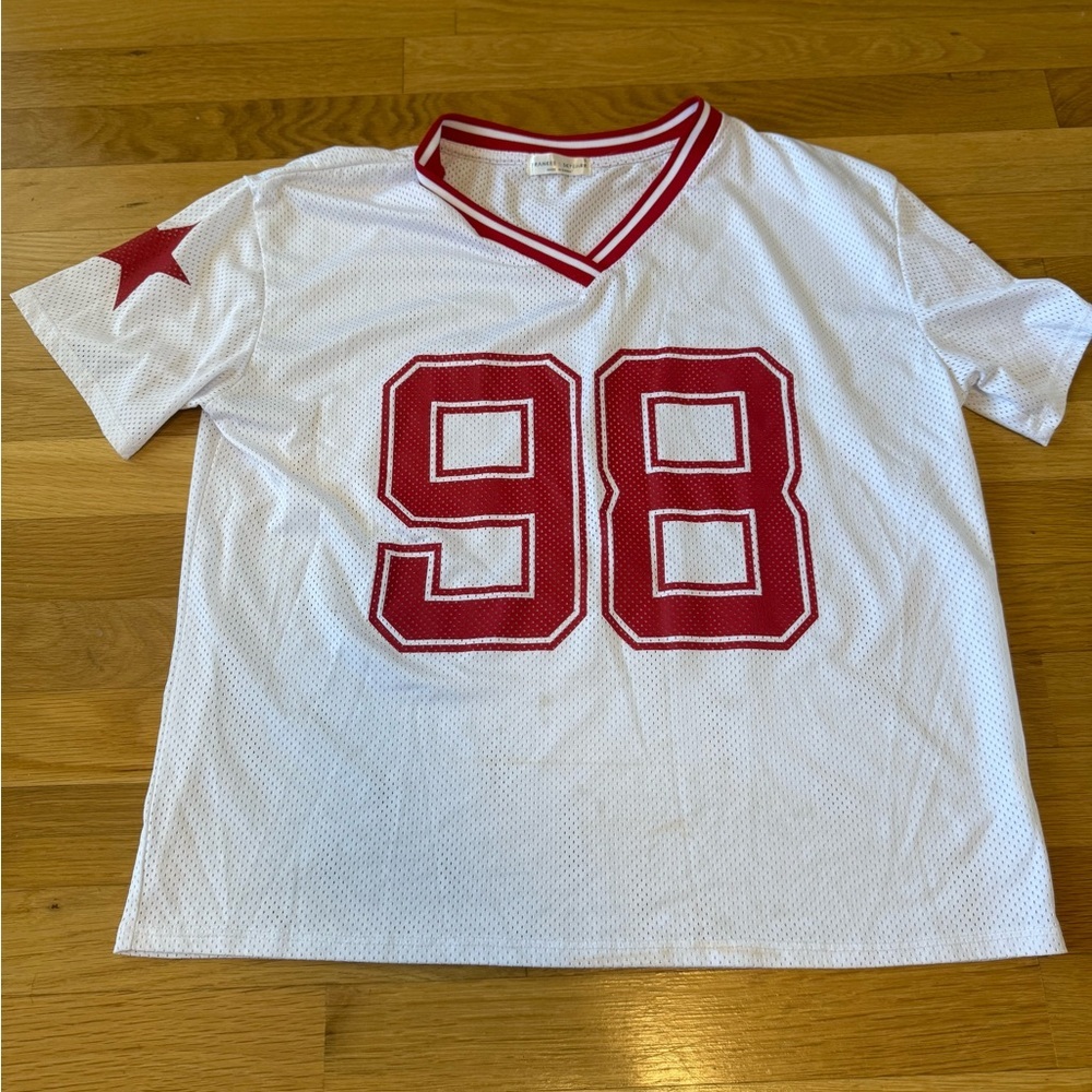 Vintage Style White Mesh Football Jersey 98 Red Star Y2K Oversized women's Small